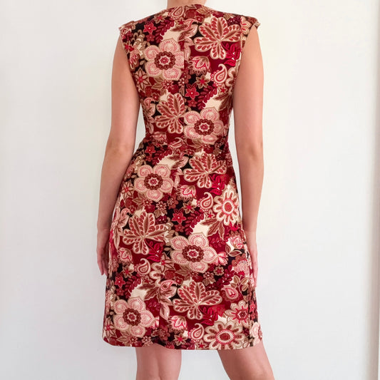 Y2K Maroon & Beige Floral Paisley Midi Dress / SZ S/M