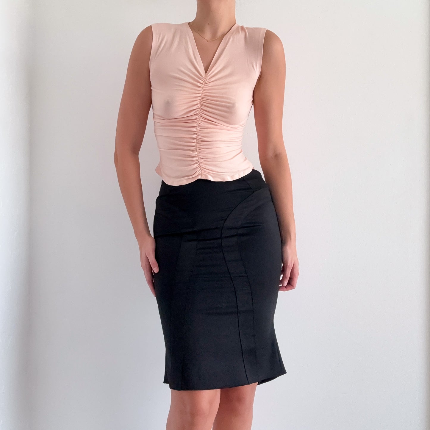 Y2K Italian Black Wool Pencil Skirt / SZ 4/6