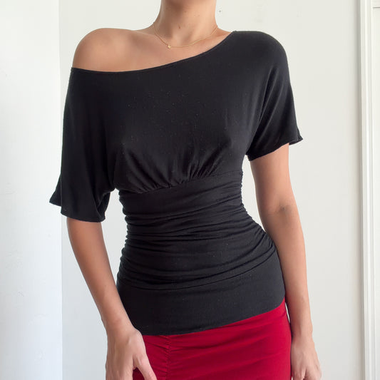 Y2K Black Rayon Slouchy Top / SZ S/M