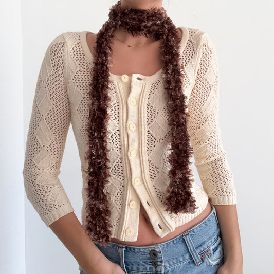 Y2K Brown Fuzzy Skinny Scarf