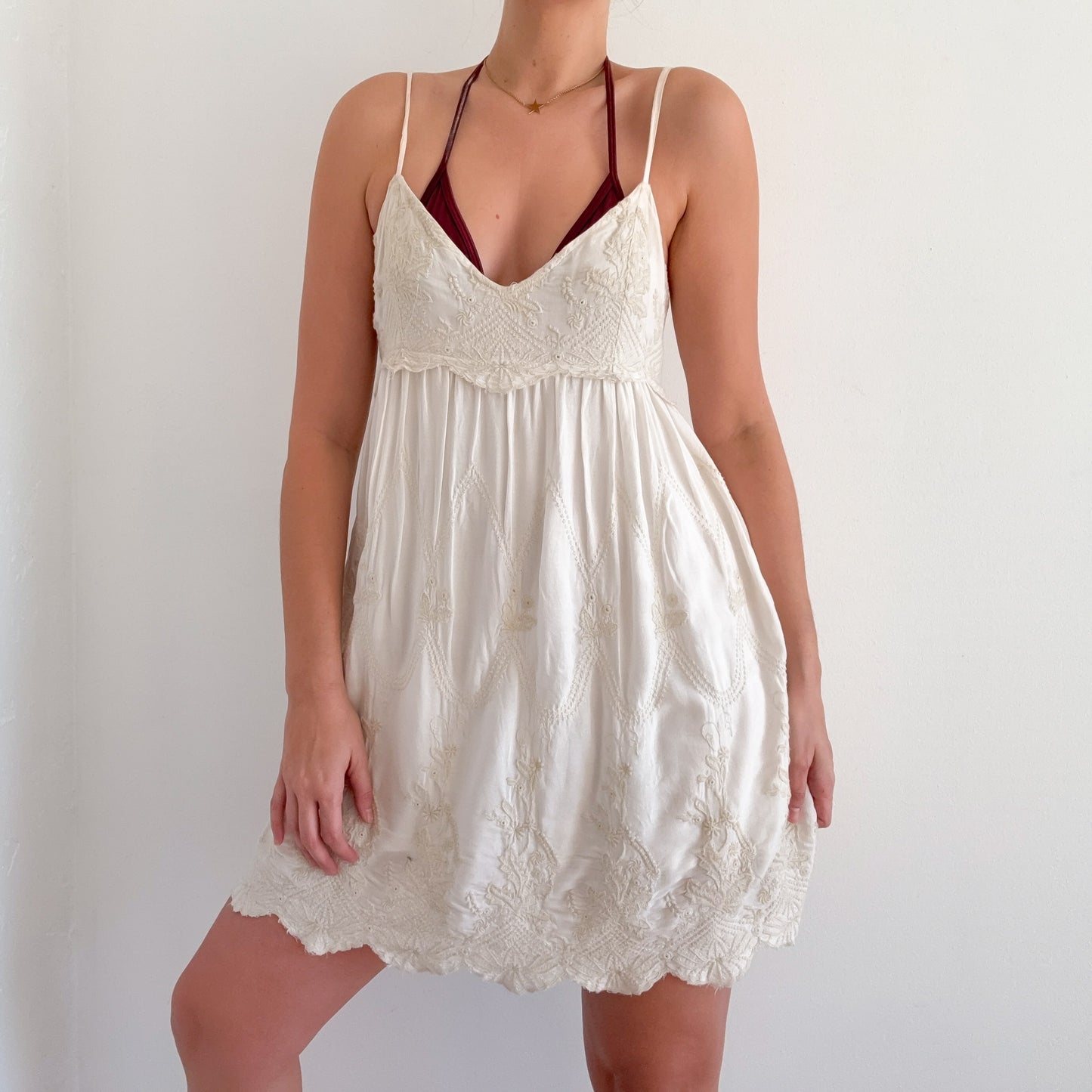 Urban Outfitters Ivory Embroidered Dress / SZ M