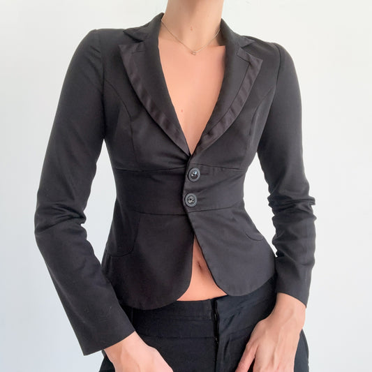 Y2K Black Fitted Satin Trim Blazer / SZ S