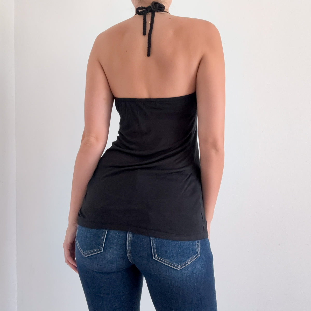 Y2K Black Rayon Halter Top / SZ XS/S