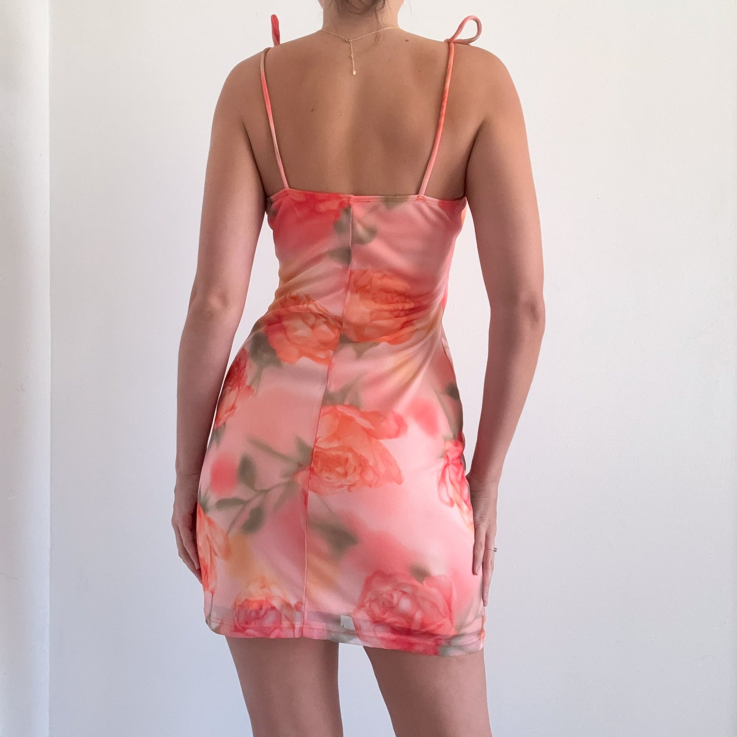 Y2K Peach Rose Mesh Mini Dress / SZ M