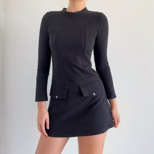 Y2K Black Pocket Mod Mini Dress / SZ S