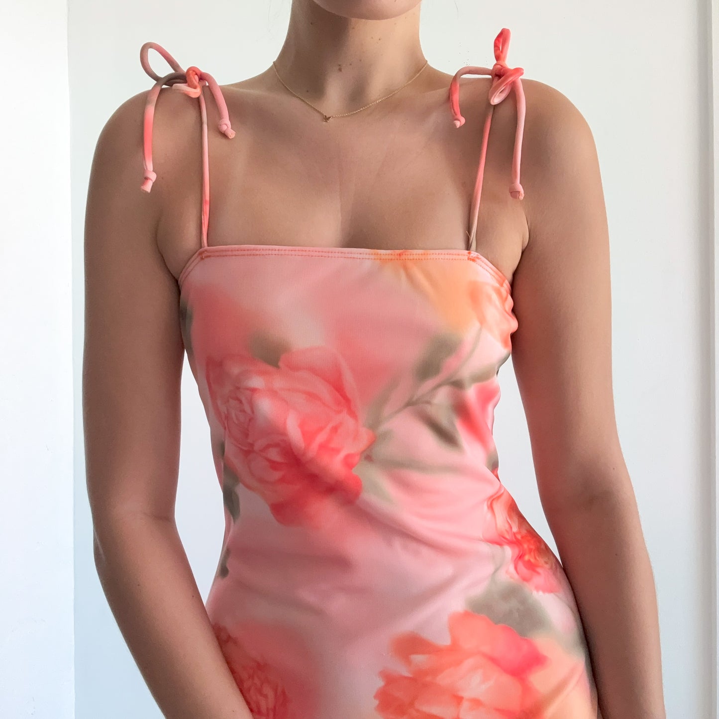 Y2K Peach Rose Mesh Mini Dress / SZ M