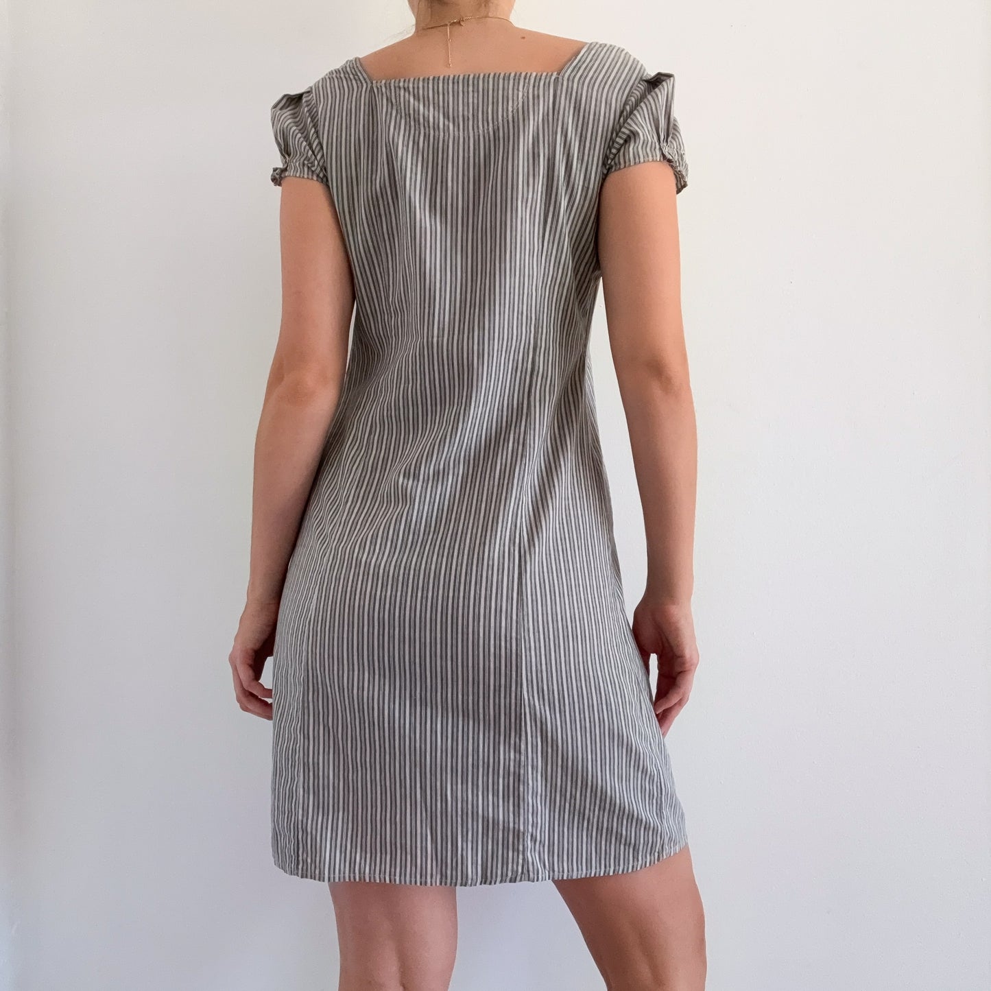Y2K Grey Striped Cotton Babydoll Dress / SZ S/M