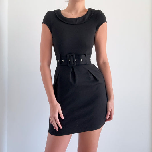 2010's Black Belted Mini Dress / SZ 2/4