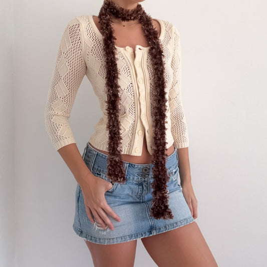 Y2K Brown Fuzzy Skinny Scarf