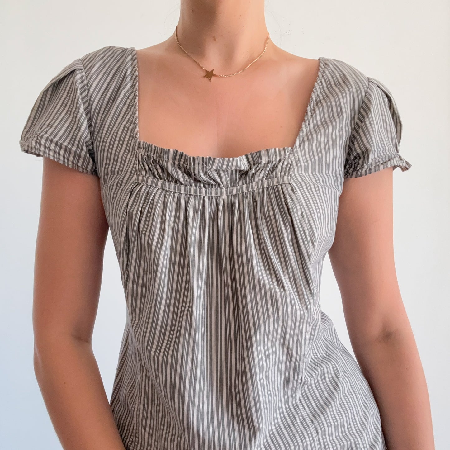 Y2K Grey Striped Cotton Babydoll Dress / SZ S/M