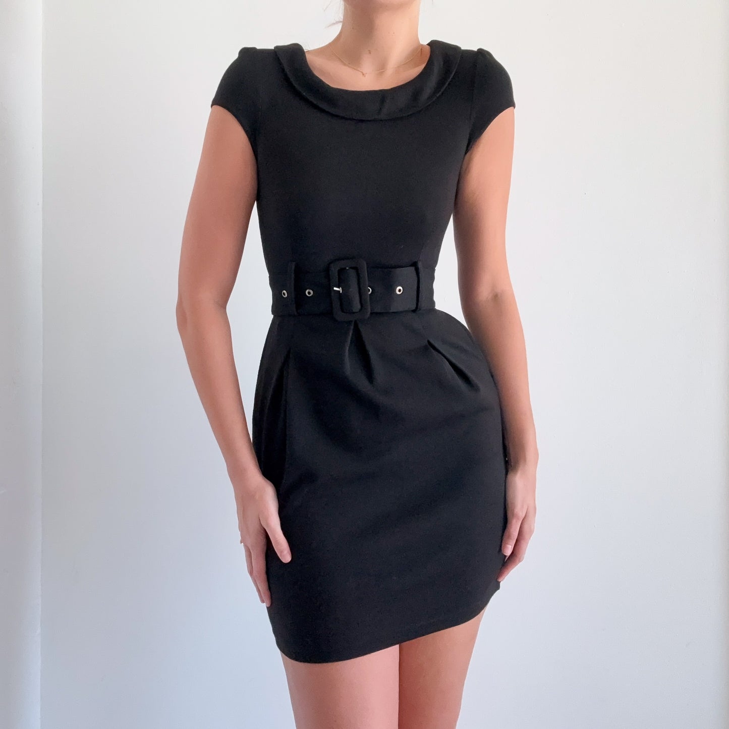 2010's Black Belted Mini Dress / SZ 2/4