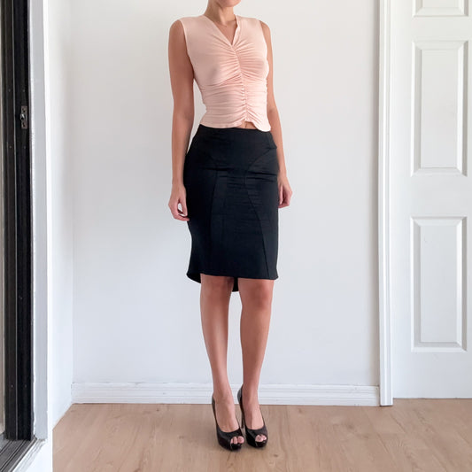 Y2K Italian Black Wool Pencil Skirt / SZ 4/6