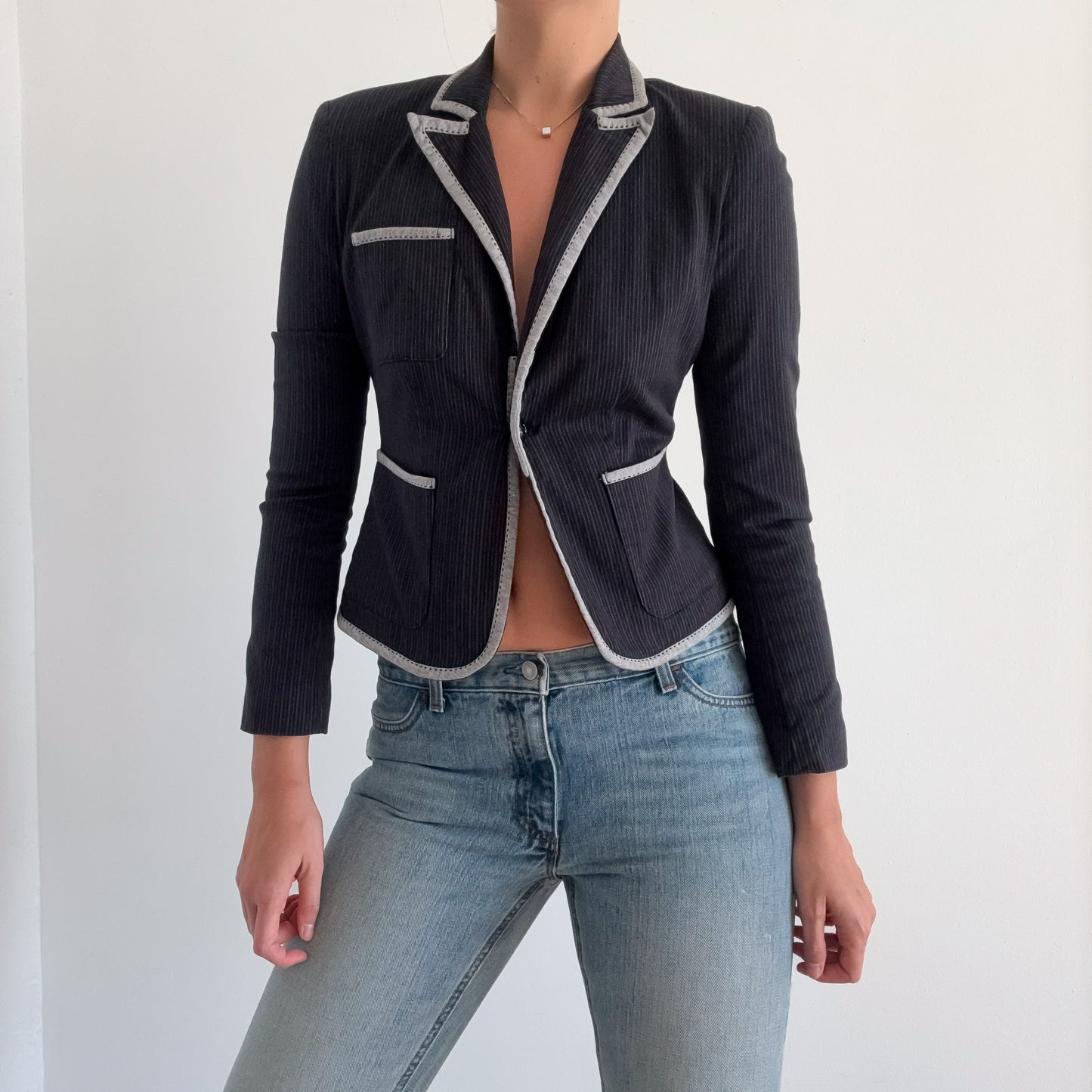 Y2K Black & Grey Pinstripe Cotton Blazer / SZ XS-S