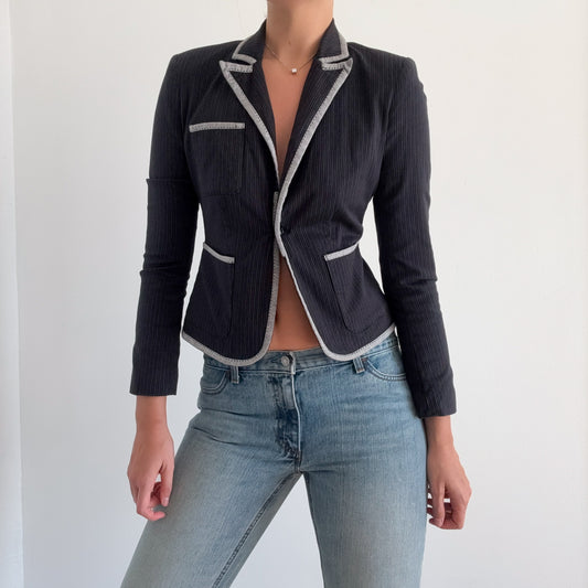Y2K Black & Grey Pinstripe Cotton Blazer / SZ XS-S