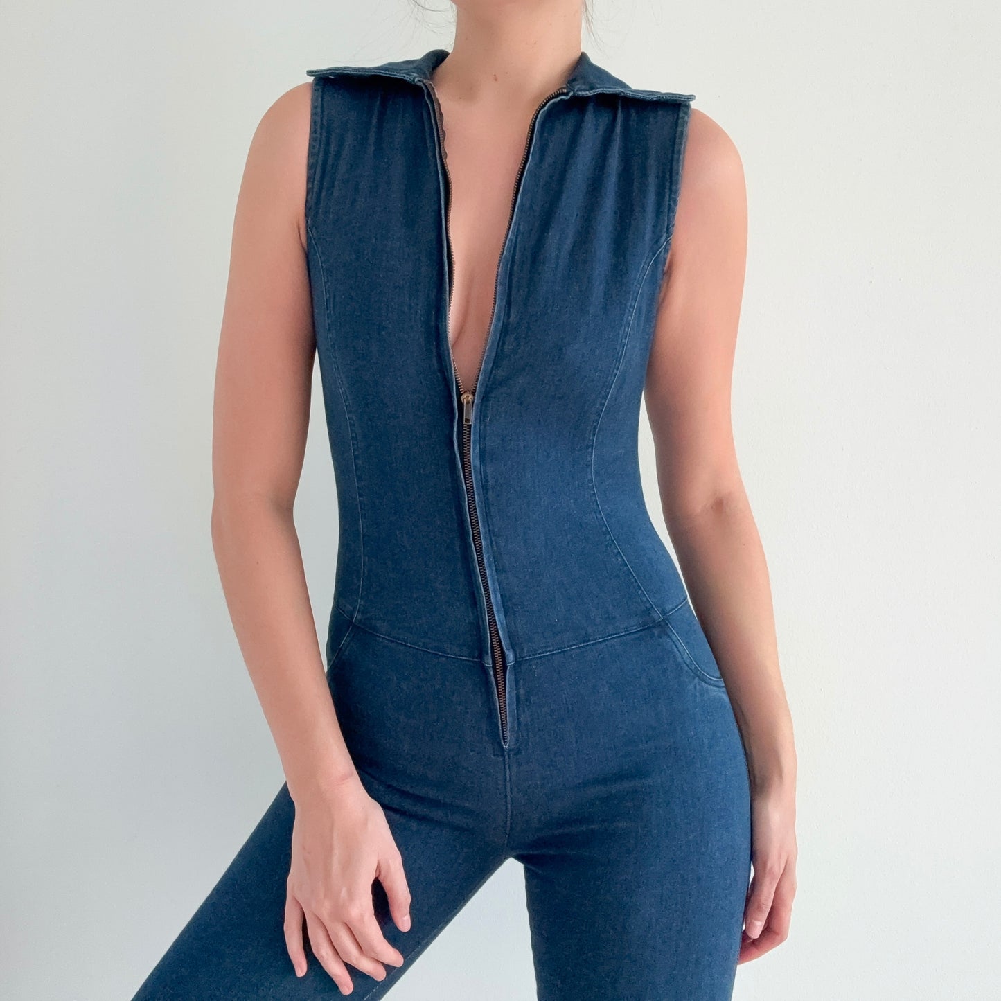 Y2K Denim Zip Capri Jumpsuit / SZ M