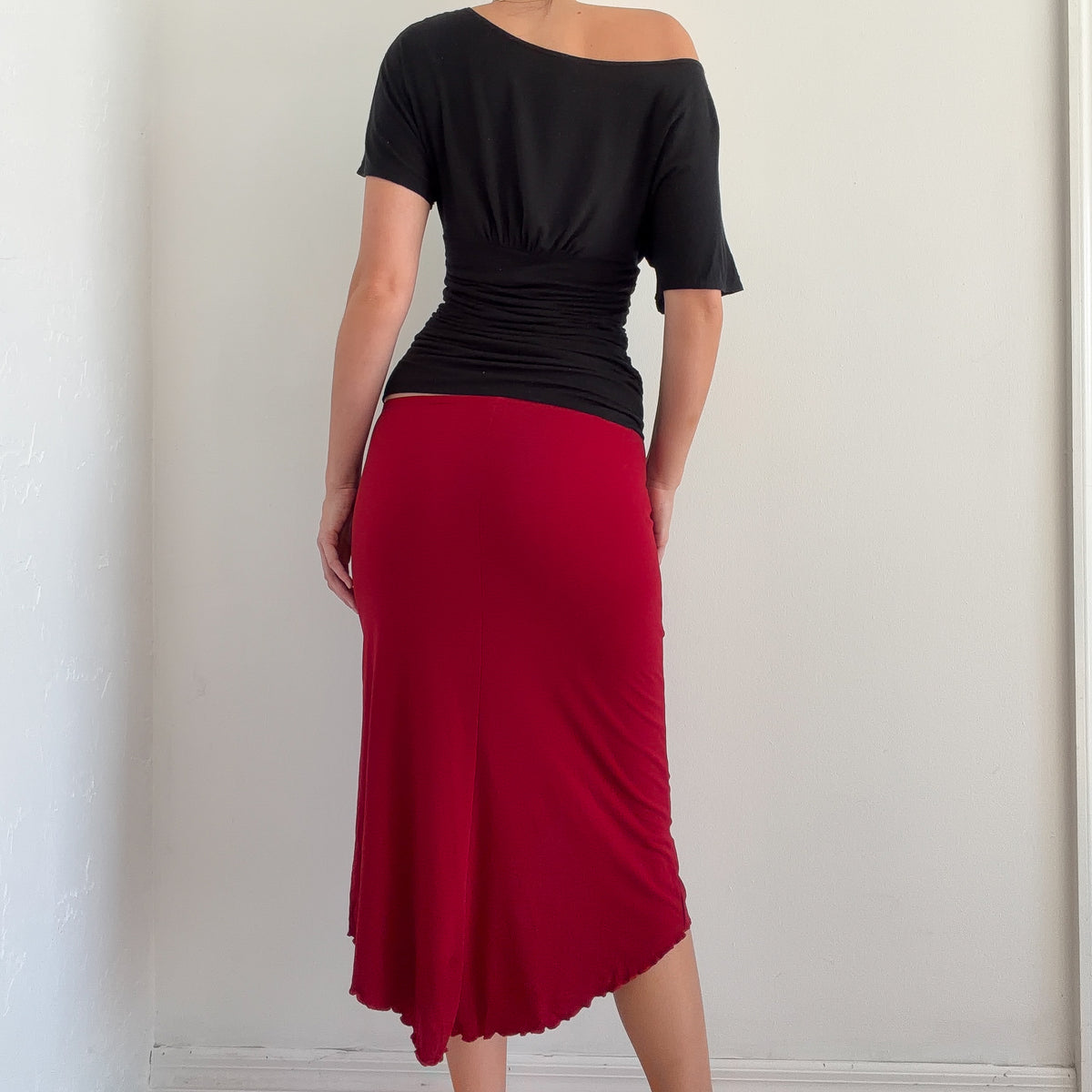 Y2K Burgundy Ruched Midi Skirt / SZ S-M