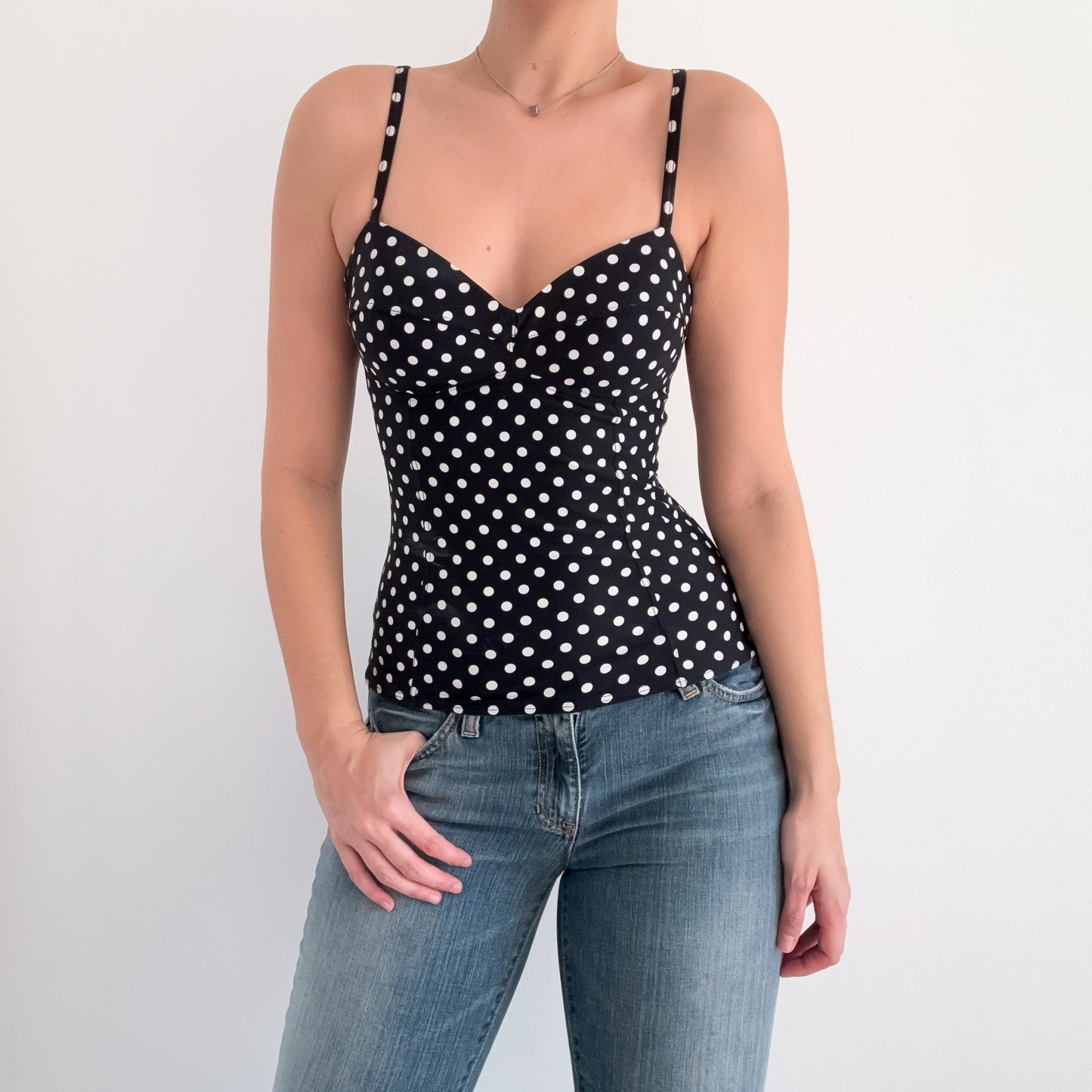 Y2K DKNY Black Polka Dot Swim Tank / SZ M