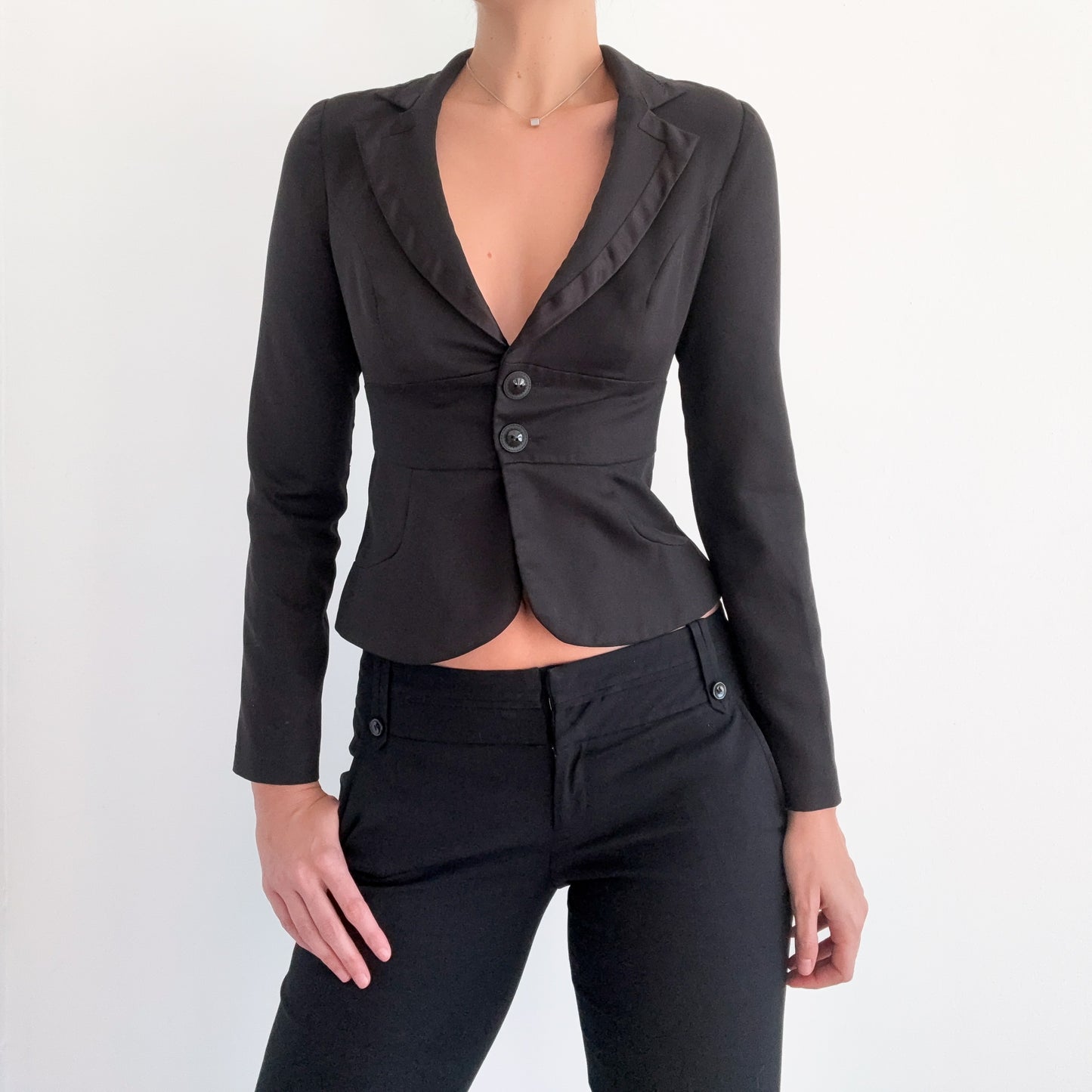 Y2K Black Fitted Satin Trim Blazer / SZ S