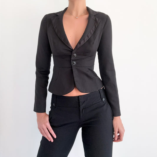 Y2K Black Fitted Satin Trim Blazer / SZ S