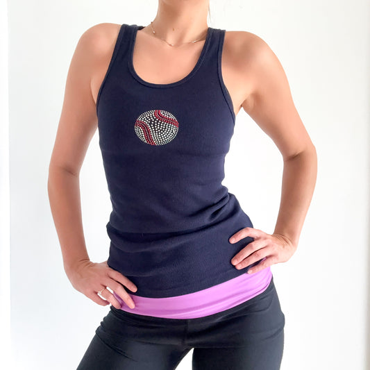 Y2K Navy Bedazzled Baseball Tank / SZ S-M