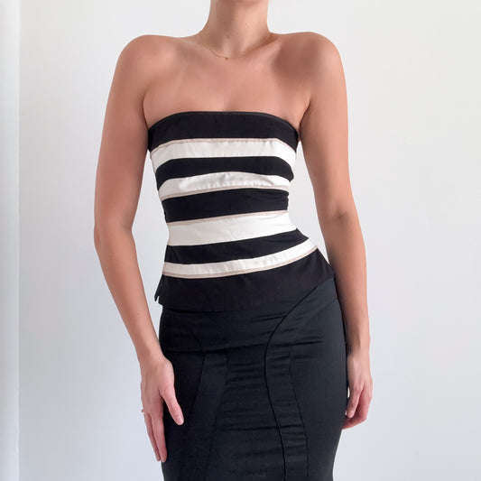 Y2K White & Black Striped Corset Top / SZ 0/2