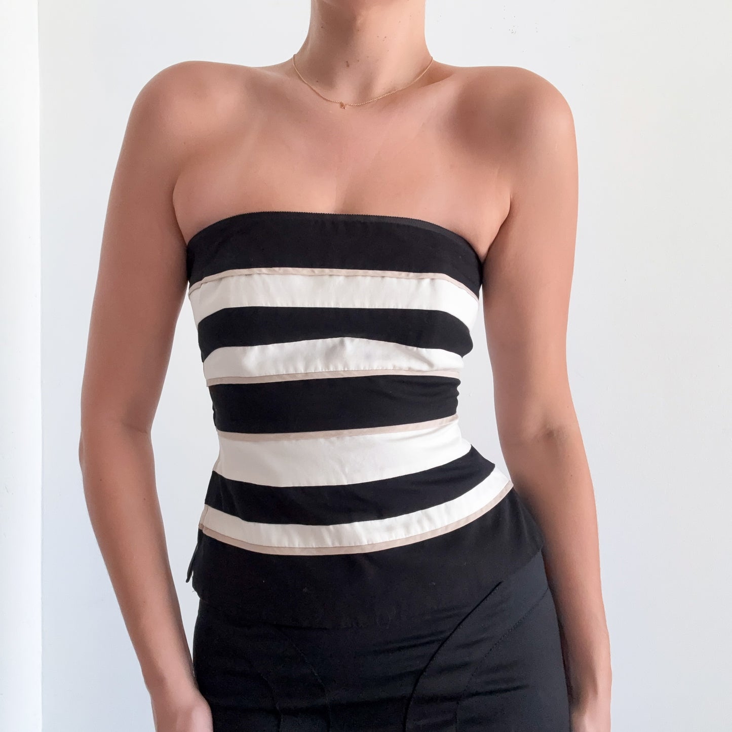 Y2K White & Black Striped Corset Top / SZ 0/2