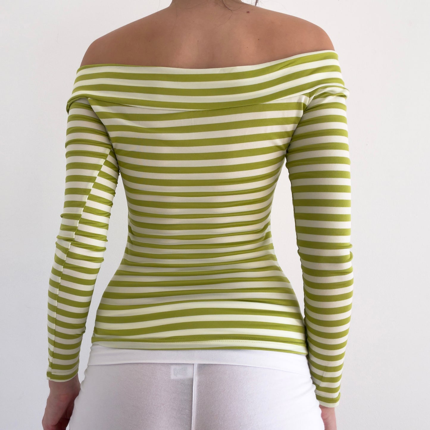 White & Green Striped Off the Shoulder Top / SZ S