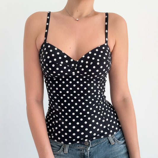 Y2K DKNY Black Polka Dot Swim Tank / SZ M