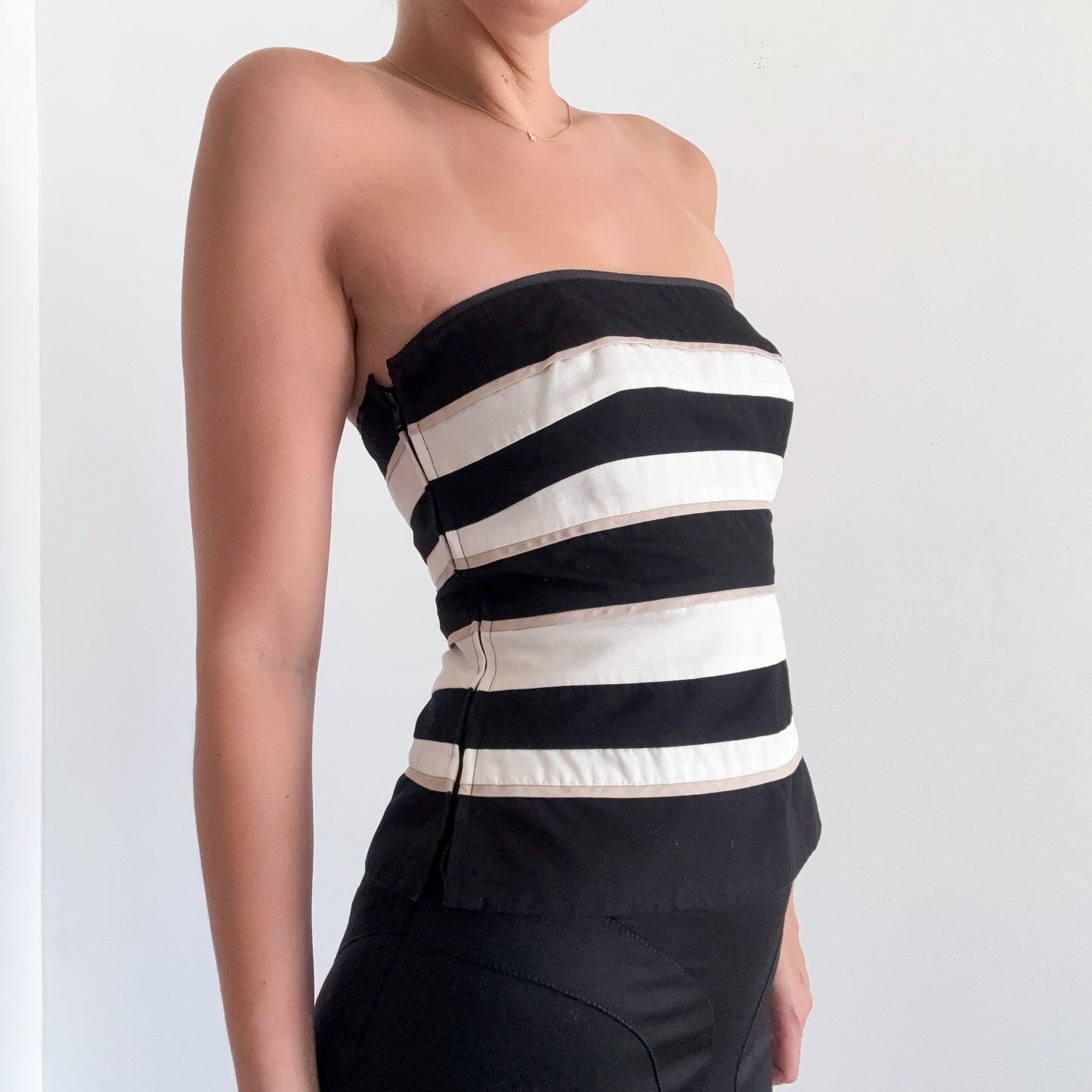 Y2K White & Black Striped Corset Top / SZ 0/2