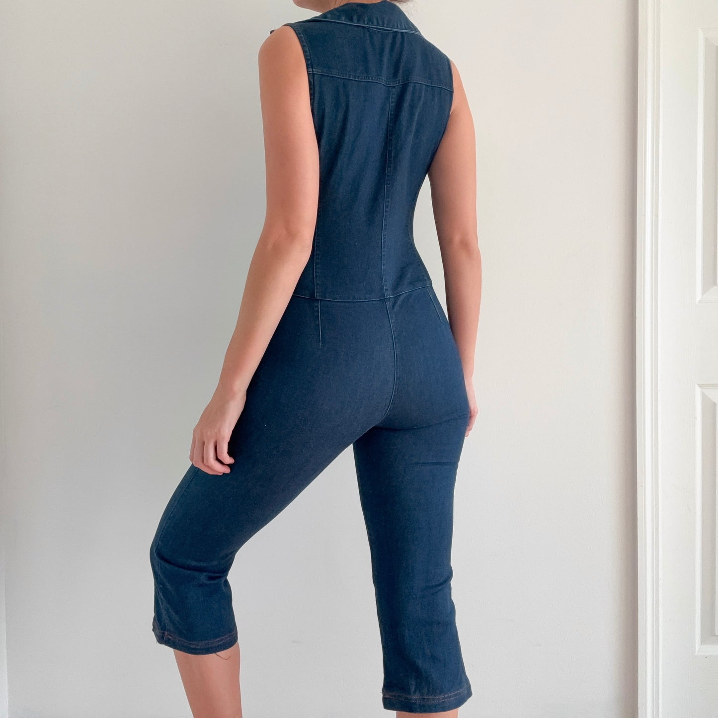 Y2K Denim Zip Capri Jumpsuit / SZ M