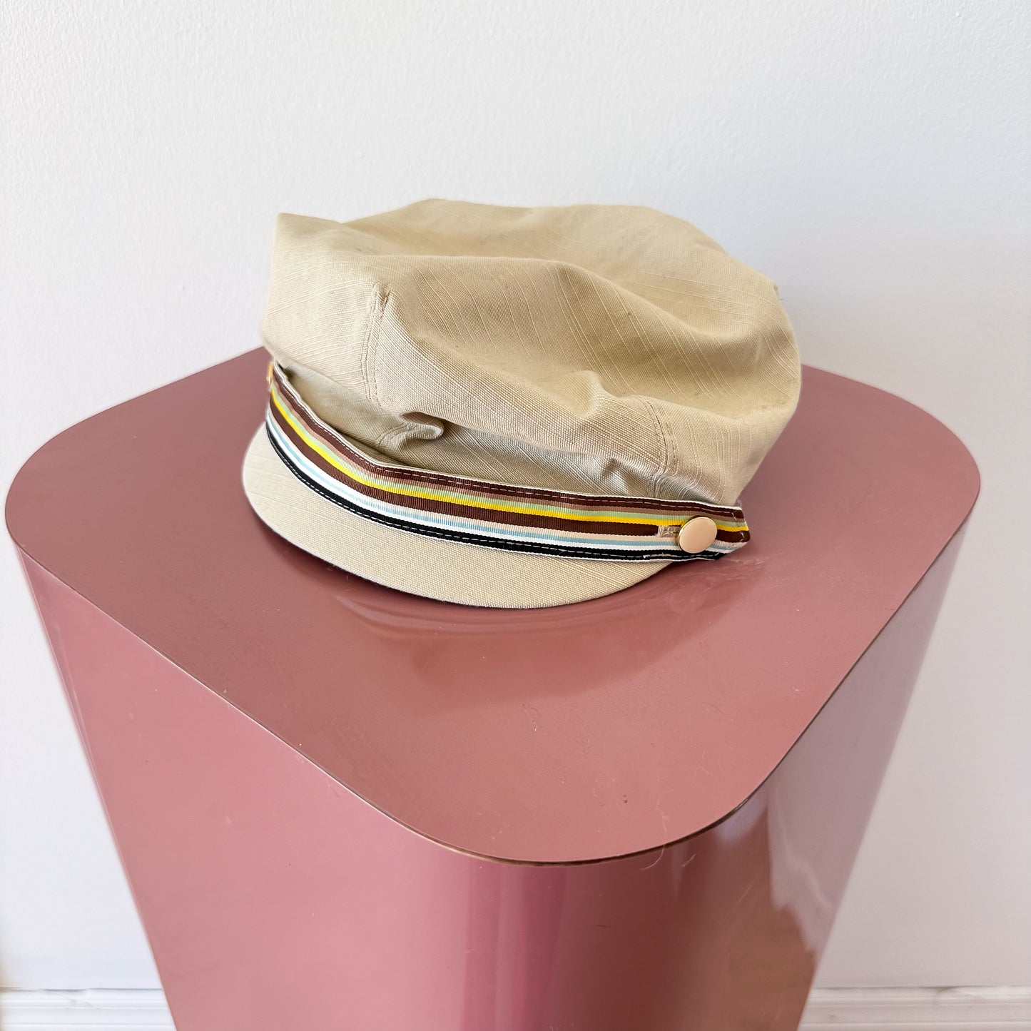 Y2K Badgley Mischka Beige Striped Cap