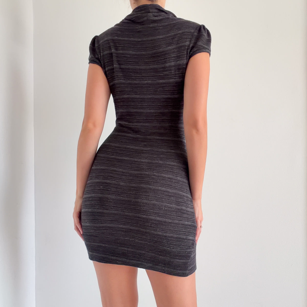 Y2K Dark Grey Striped Knit Mini Dress / SZ M