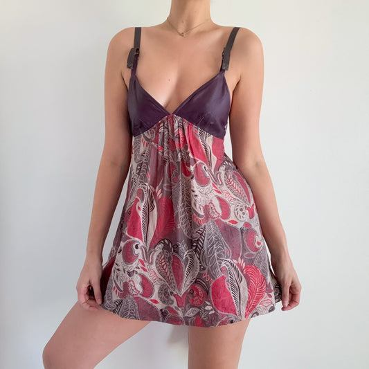 Y2K Purple & Red Leather Cotton Mini Dress / SZ S/M