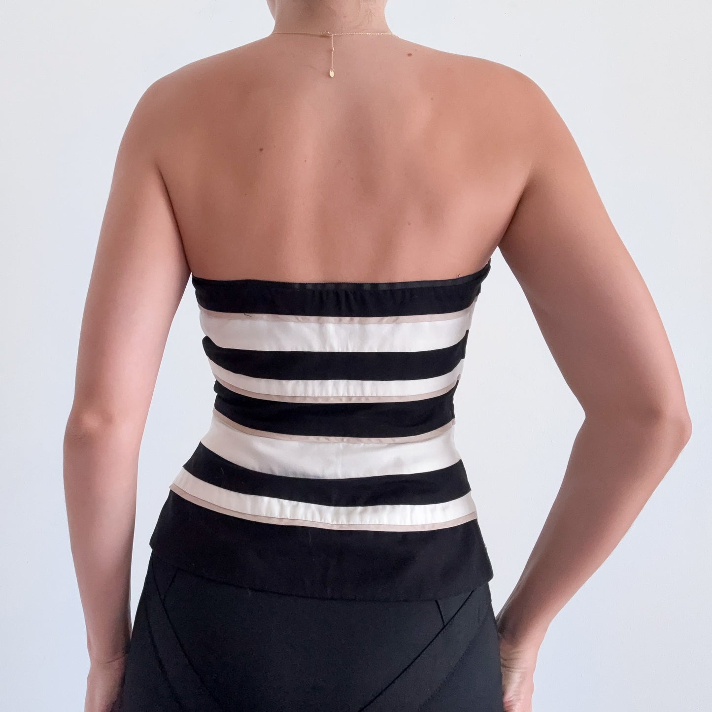 Y2K White & Black Striped Corset Top / SZ 0/2