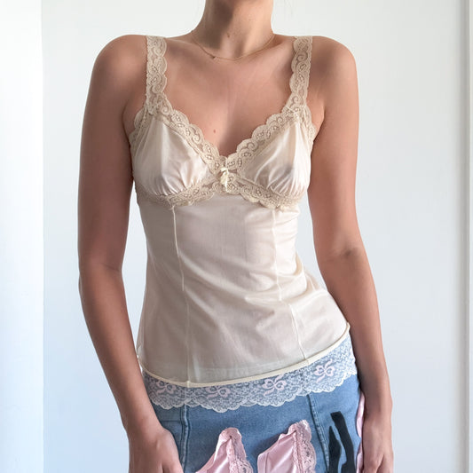 80's Olga Cream Lace Slip Tank / SZ XS-S