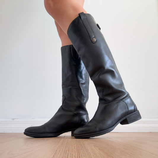 Black Leather Knee High Riding Boots / SZ 8