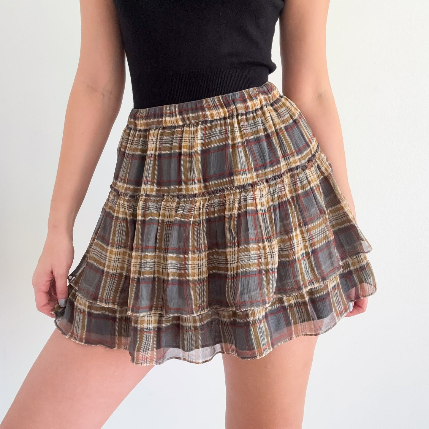 Y2K Abercrombie Plaid Silk Mini Skirt / SZ M