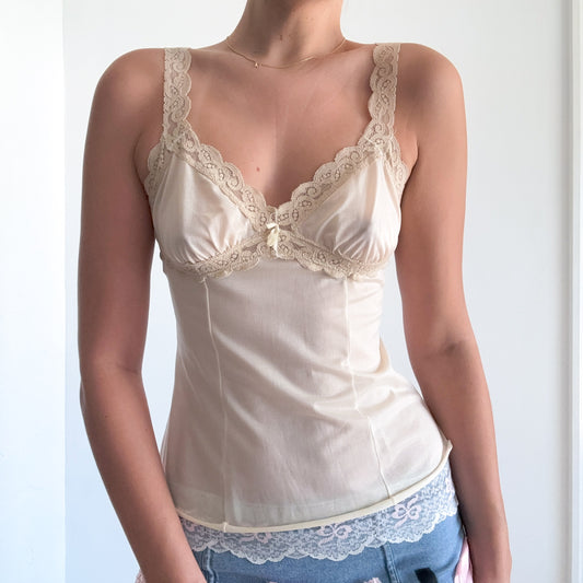 80's Olga Cream Lace Slip Tank / SZ XS-S