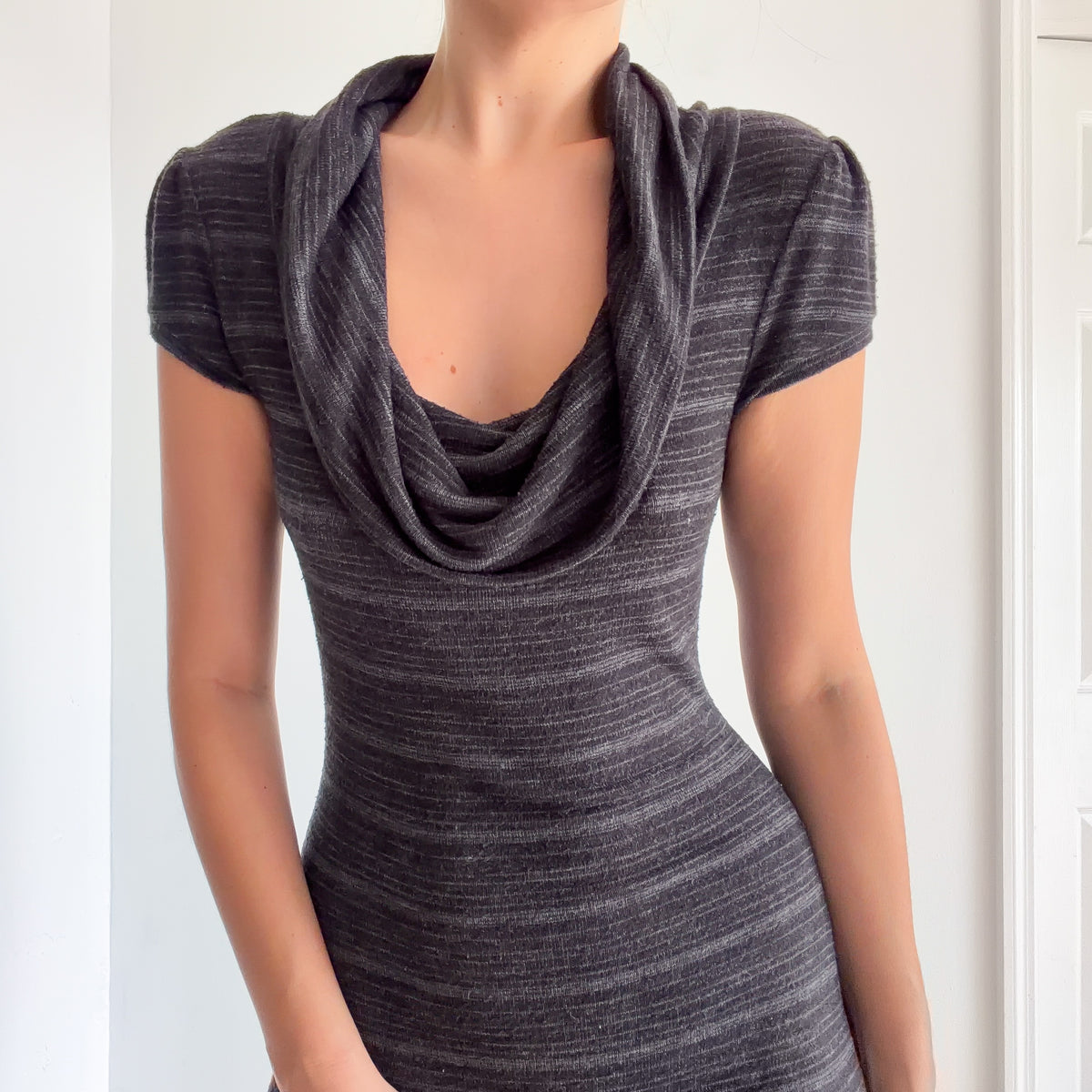 Y2K Dark Grey Striped Knit Mini Dress / SZ M