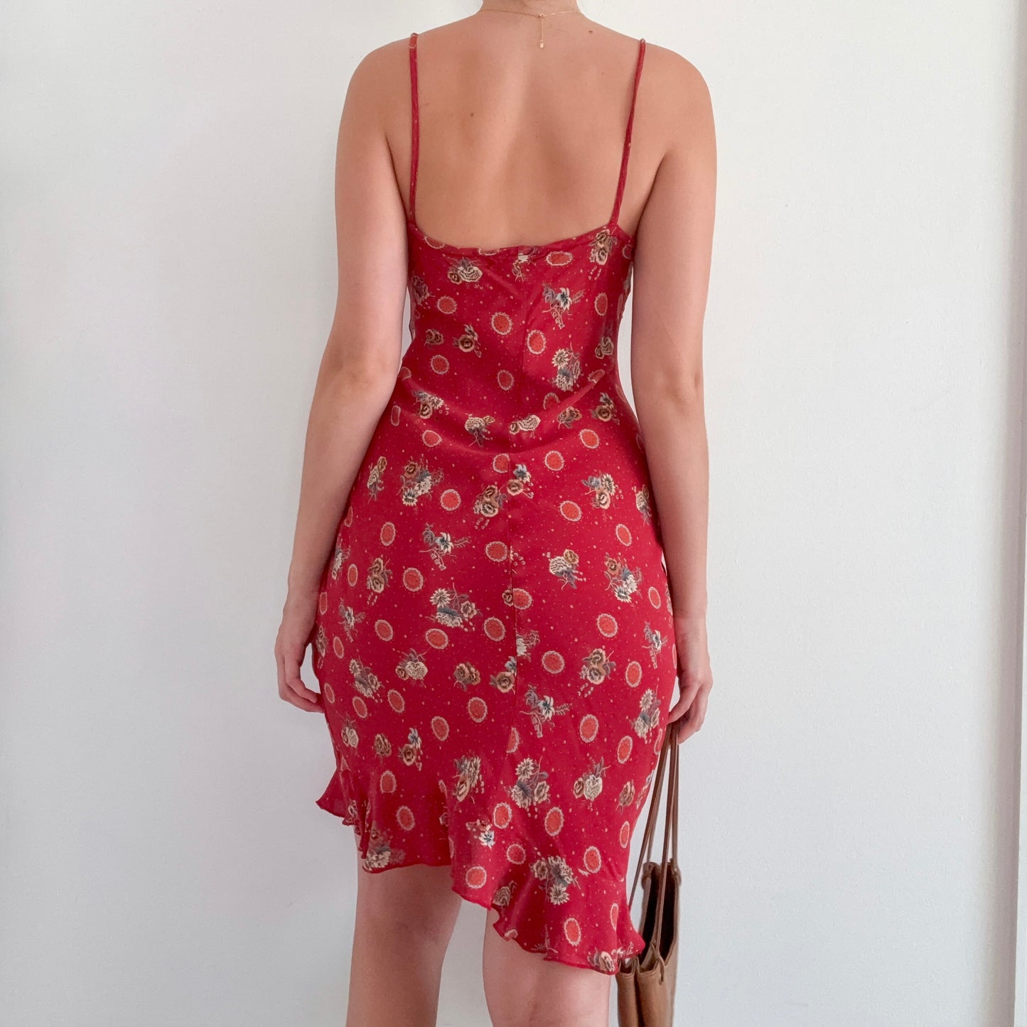 Y2K Rampage Brick Red Rayon Printed Midi Dress / SZ S