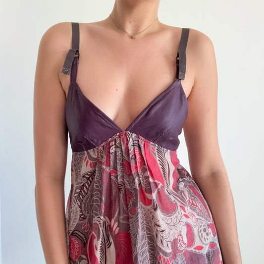 Y2K Purple & Red Leather Cotton Mini Dress / SZ S/M