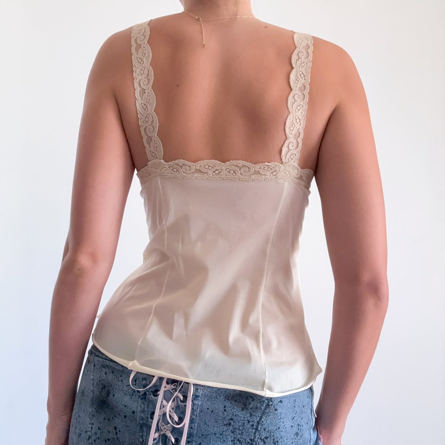 80's Olga Cream Lace Slip Tank / SZ XS-S