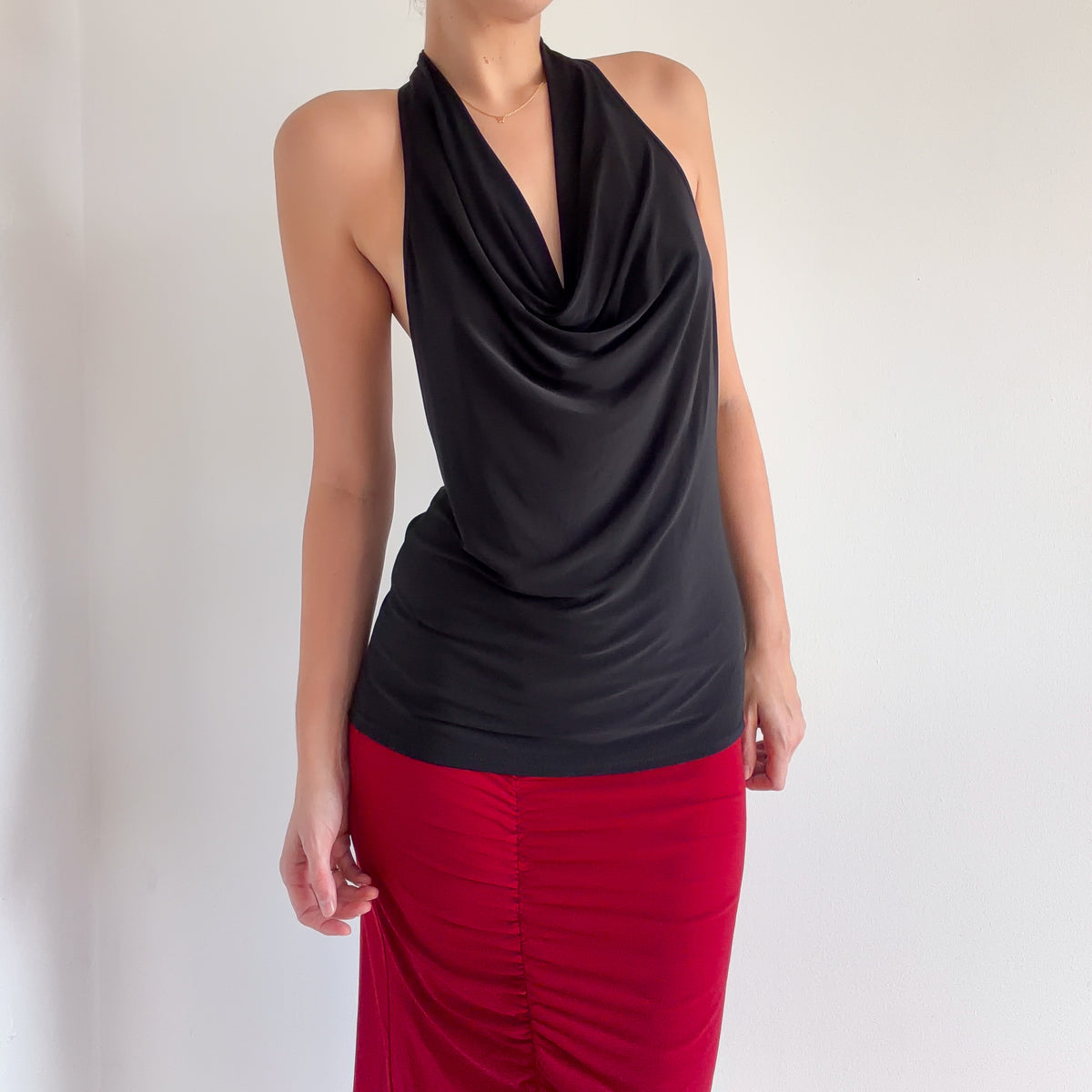 Y2K Black O-Ring Backless Draped Top / SZ M/L