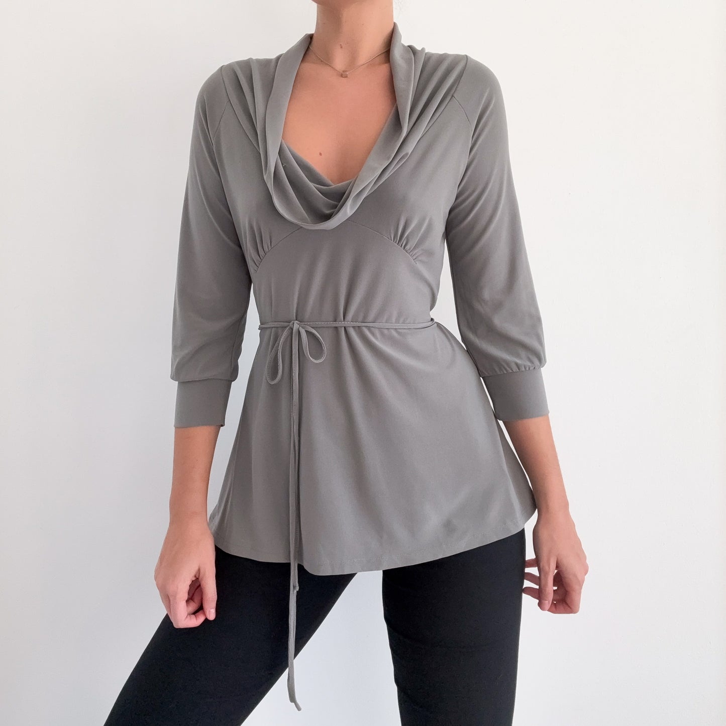 Y2K BCBGMaxAzria Grey Cowl Neck Tie Blouse / SZ M