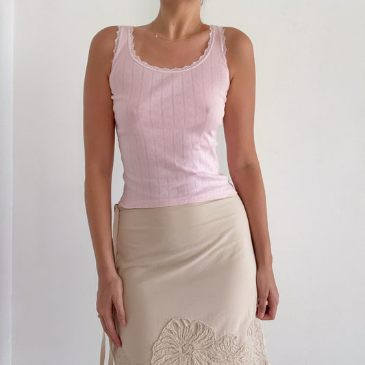 Y2K Baby Pink Cotton Pointelle Tank / SZ S