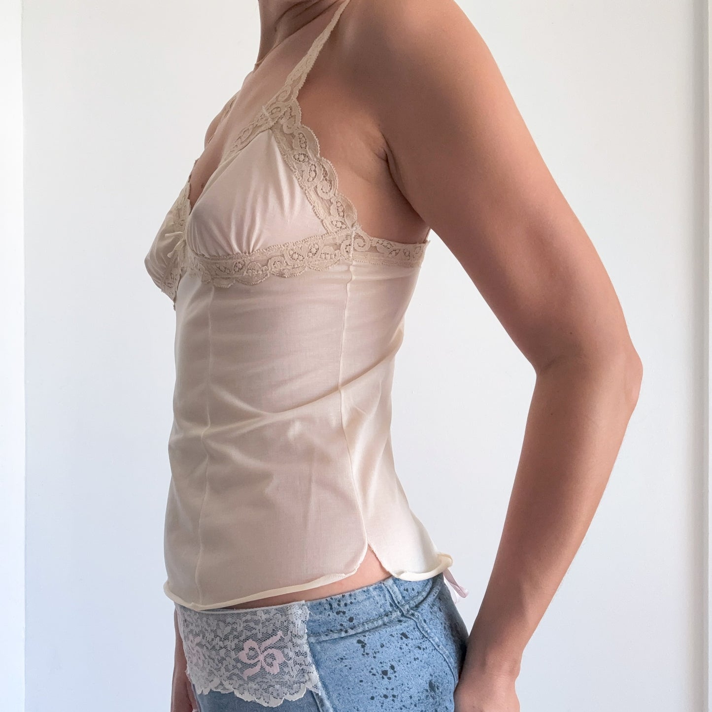 80's Olga Cream Lace Slip Tank / SZ XS-S