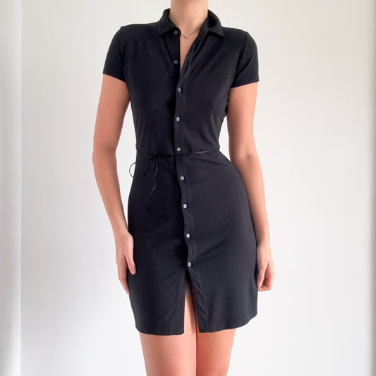 Y2K Black Button Up Short Sleeve Mini Dress / SZ S-M