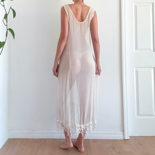 90's Ivory Sheer Rayon Lace Maxi Dress / One Size