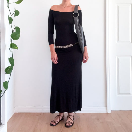 Y2K Black Off the Shoulder Maxi Dress / SZ S