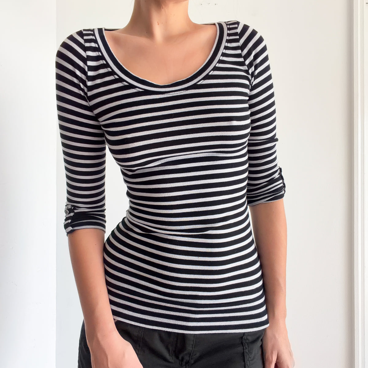 Y2K Black & White Striped Top / SZ S
